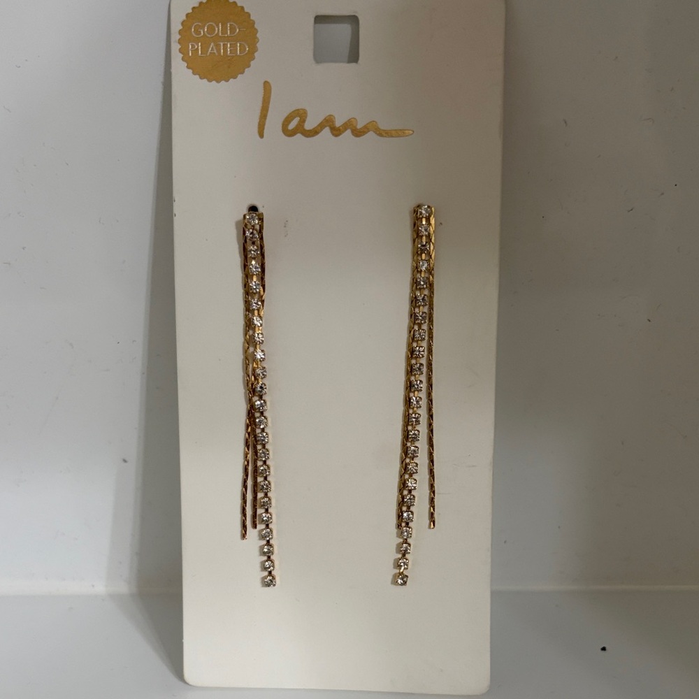 I Am Gold Plated Crystal Drop Threader Earrings - Gold